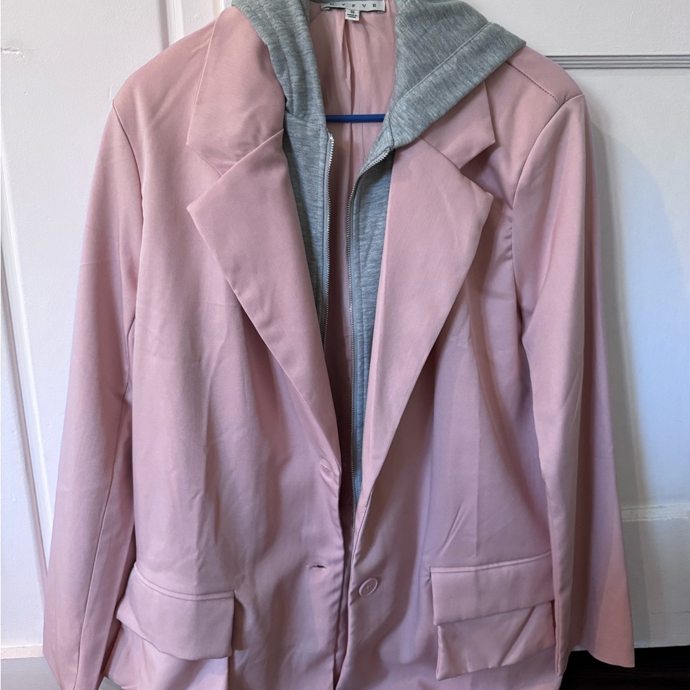 HYFVE Pink Blazer with Gray Hood